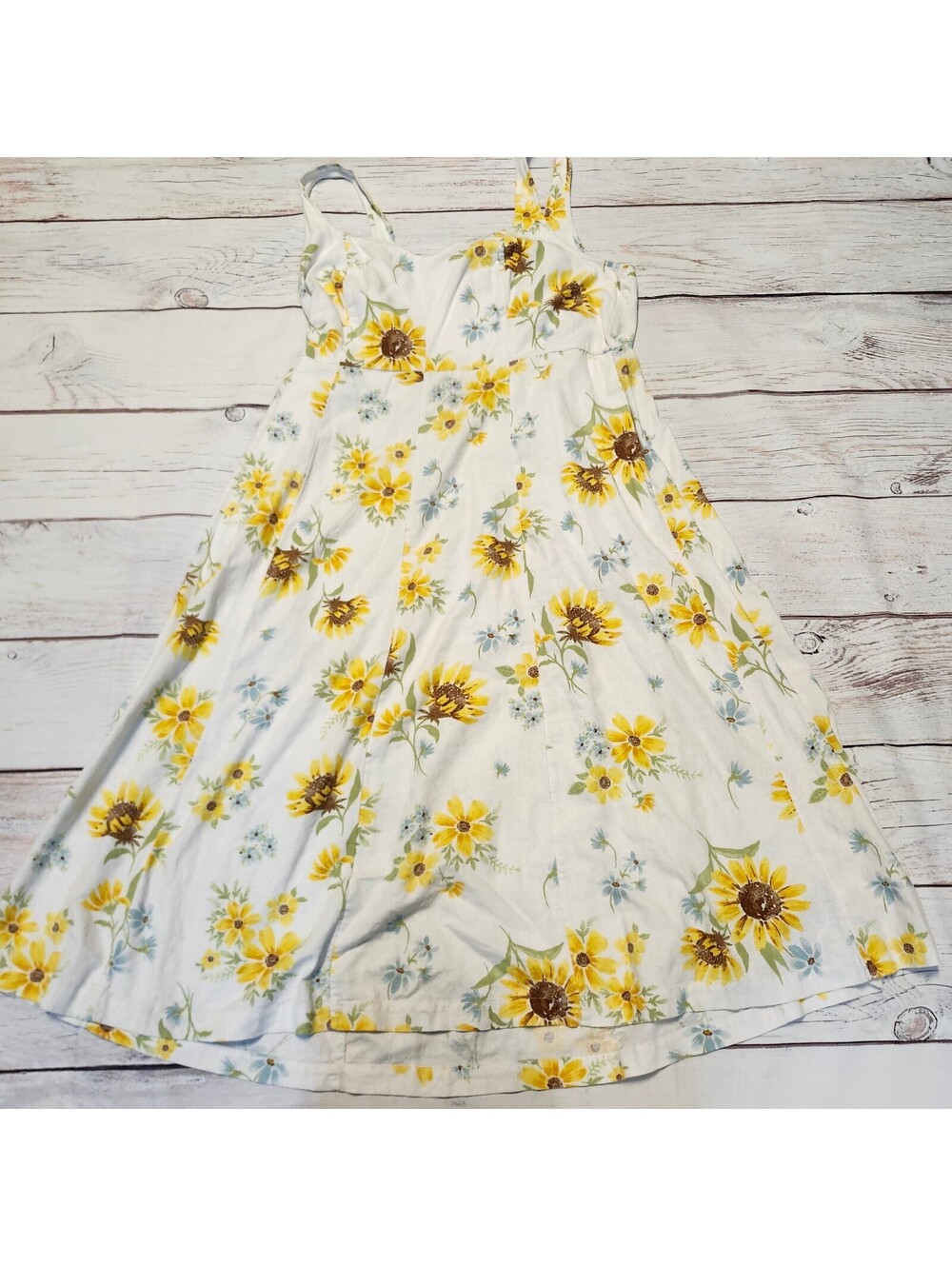 Old Navy XL White Floral Sunflower Linen Blend Summer Dress
